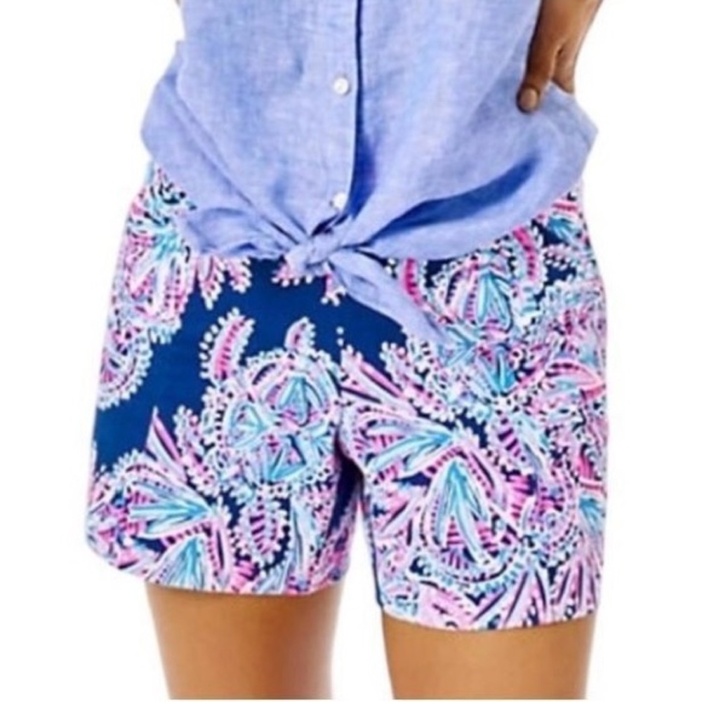Lilly Pulitzer Arabeth Stretch Shorts 0 Oyster Bay Blue Miss Shell